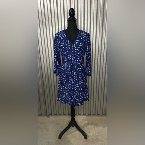Women’s Jude Connally Blue Animal Long Sleeve Midi Dress Designer Size Small - Picture 1 of 4